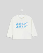Baby Longsleeve Tee in Cream with Cobalt Charmant