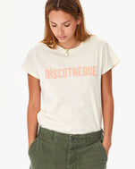 aurelia wearing the Cream Discothèque classic tee with army pants