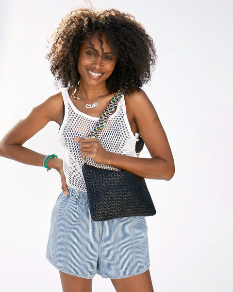 Clare V. Flat Clutch In Beaded Black and White ColorBlock $245