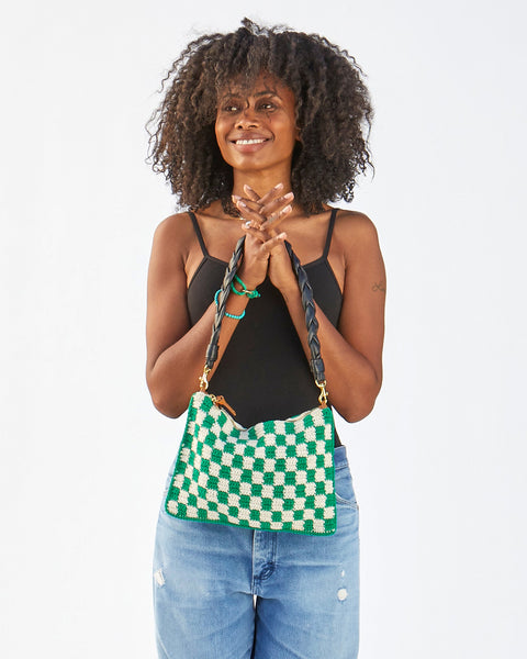 Clare V. Black Green Knit Convertible Clutch w Tabs Bag NWT Crochet  Claudette