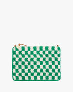 Sea Green & Cream Crochet Checker Summer Flat Clutch with Tabs