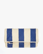 Indigo & Cream Woven Racing Stripes Foldover Clutch w/ Tabs