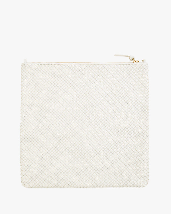 Brie diagonal woven foldover clutch with tabs unfolded