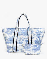 St. Calais Blue Quilted Linen Toile Giant Trop Avion with Pouchette