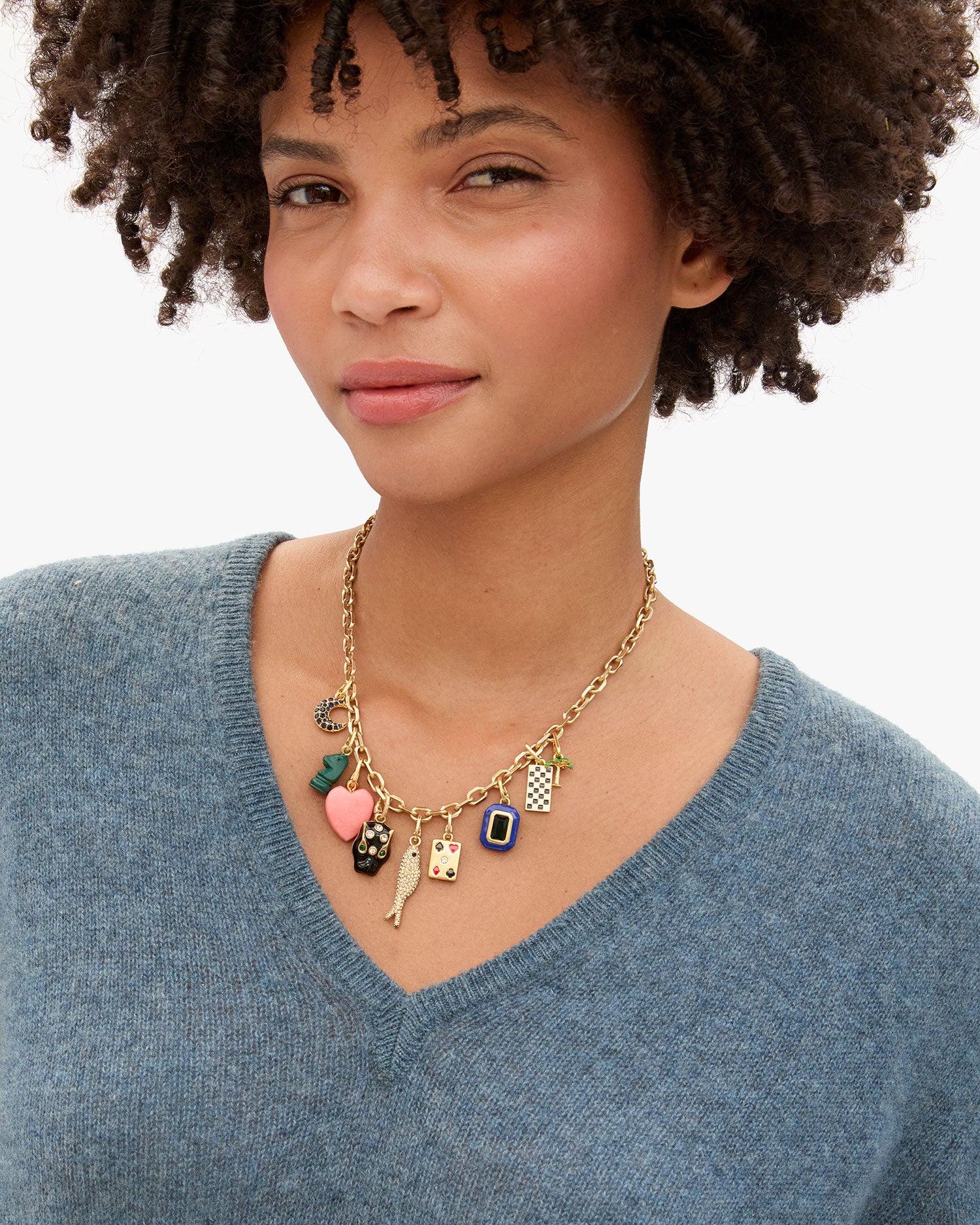 Checker Dogtag Charm Charm Chain Necklace