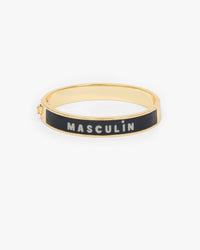 Le Bangle Bracelet showing one side of the bracelet that reads "MASCULIN". 