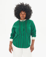 Candice wearing the Green & Black Stripe Le Tux