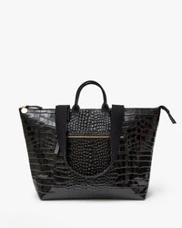 Le Zip Sac with Travel Pocket in Black Congo Croco