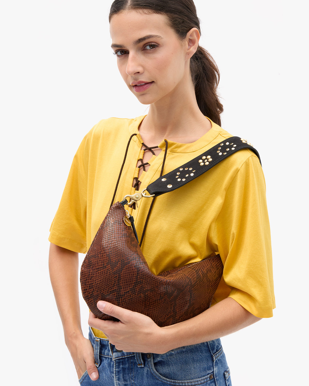 Marie holding Lune with Shoulder Strap