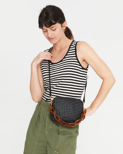 Clare V. Midi Sac Woven Leather Crossbody Bag in Tan Rattan