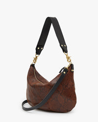 Back view of Moyen Messenger in Auburn Embossed Python