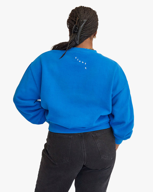 Back View of Oversized Sweatshirt Cobalt Ciao on Candice