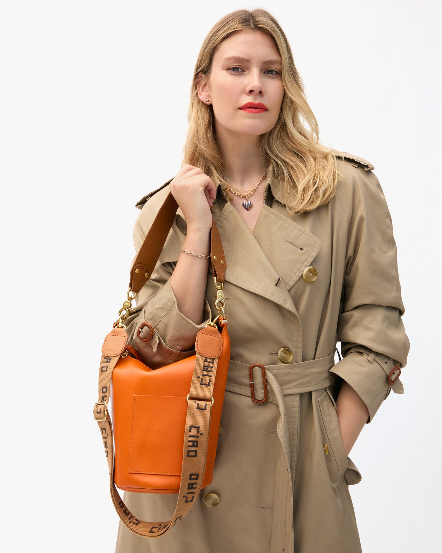 Stripe Heart Locket on Charm Chain Necklace