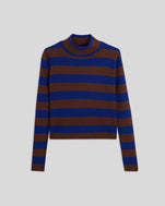 Cobalt & Brown Stripes Ribbed Turtleneck