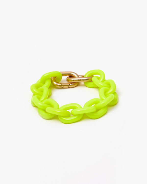 close up of the carabiners on the Neon Yellow Resin Link Bracelet