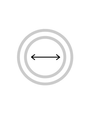 Outline of a ring with an arrow inside that is pointing to the right and left of it.