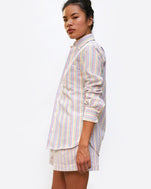 sandra wearing the Steven Alan Single Needle Shirt in Multi Seersucker with the matching shorts