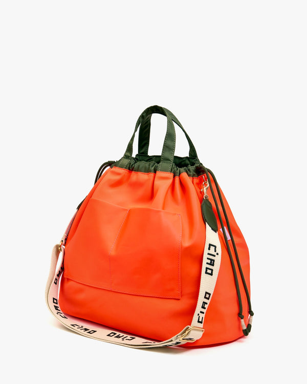 Angled View of Sac Tout Backpack shown reversible