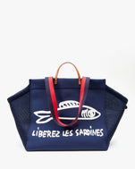 Navy Liberez Les Sardines Trucker Beach Tote