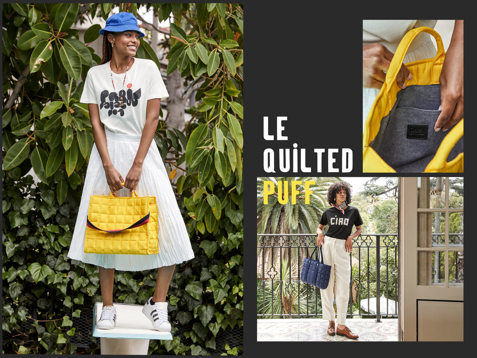 Le Quilted Puff. Our new Quilted Puff Collection available in Yellow and Navy.