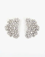 Clear and Shiny Rhodium Finish Encrusted Statement Studs