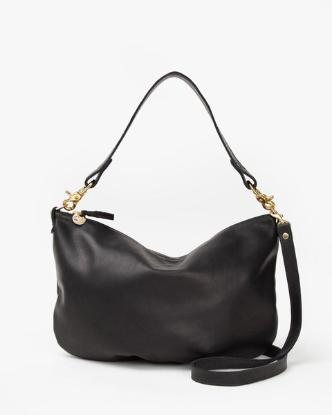 Clare V Petit Moyen Woven Leather Messenger Bag In Black