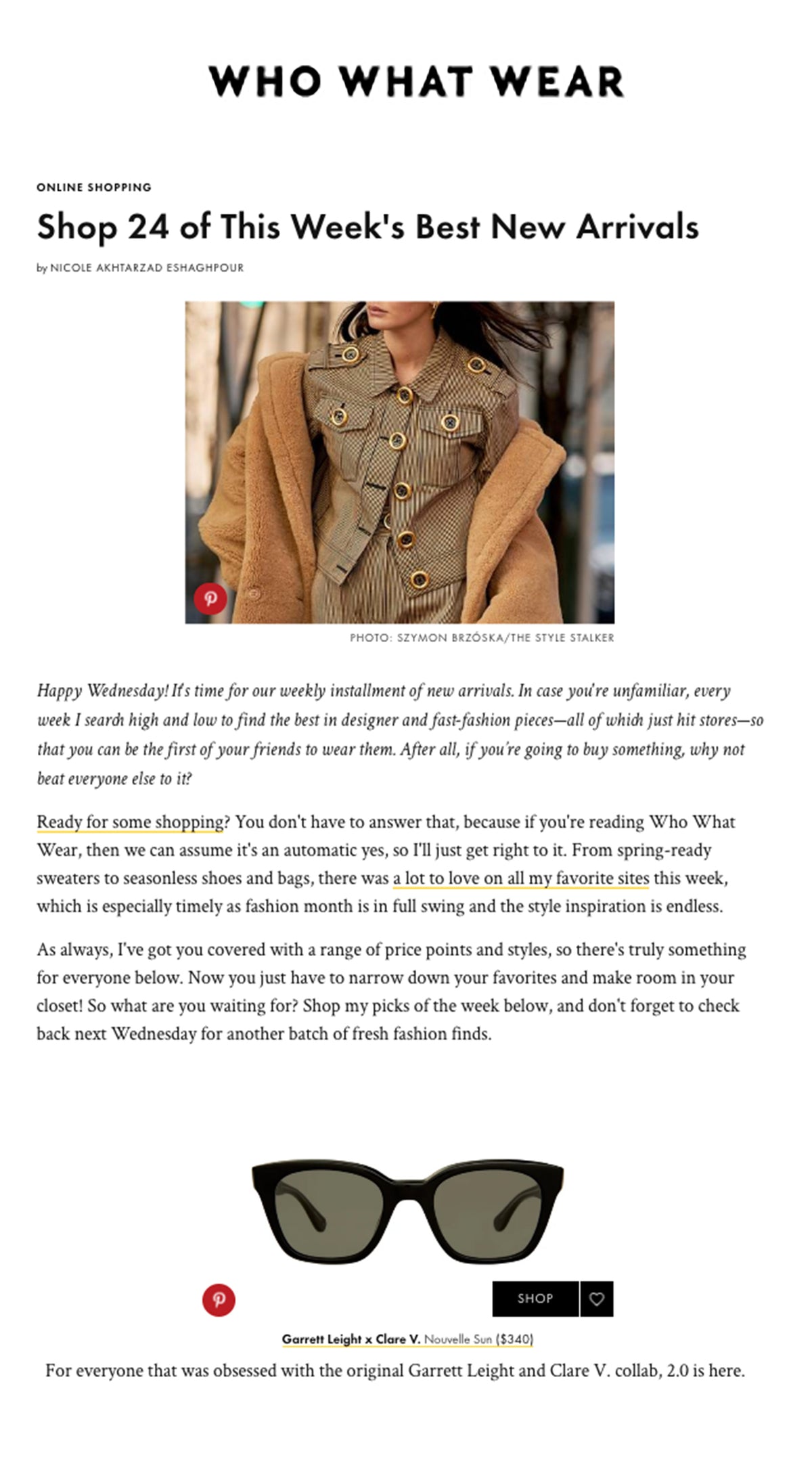 Who What Wear Shop 24 of This Week's Best New Arrivals Article Featuring Our Garrett Leight x Clare V. Nouvelle Sunglasses