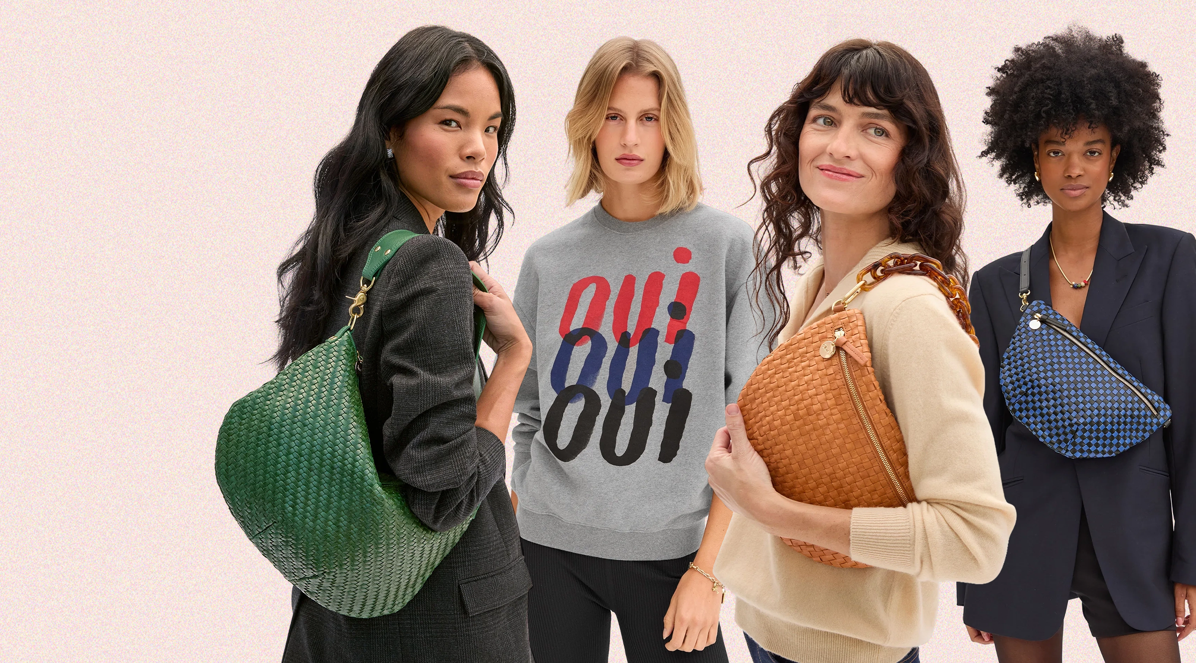 Models carrying Clare V. best selling handbags.