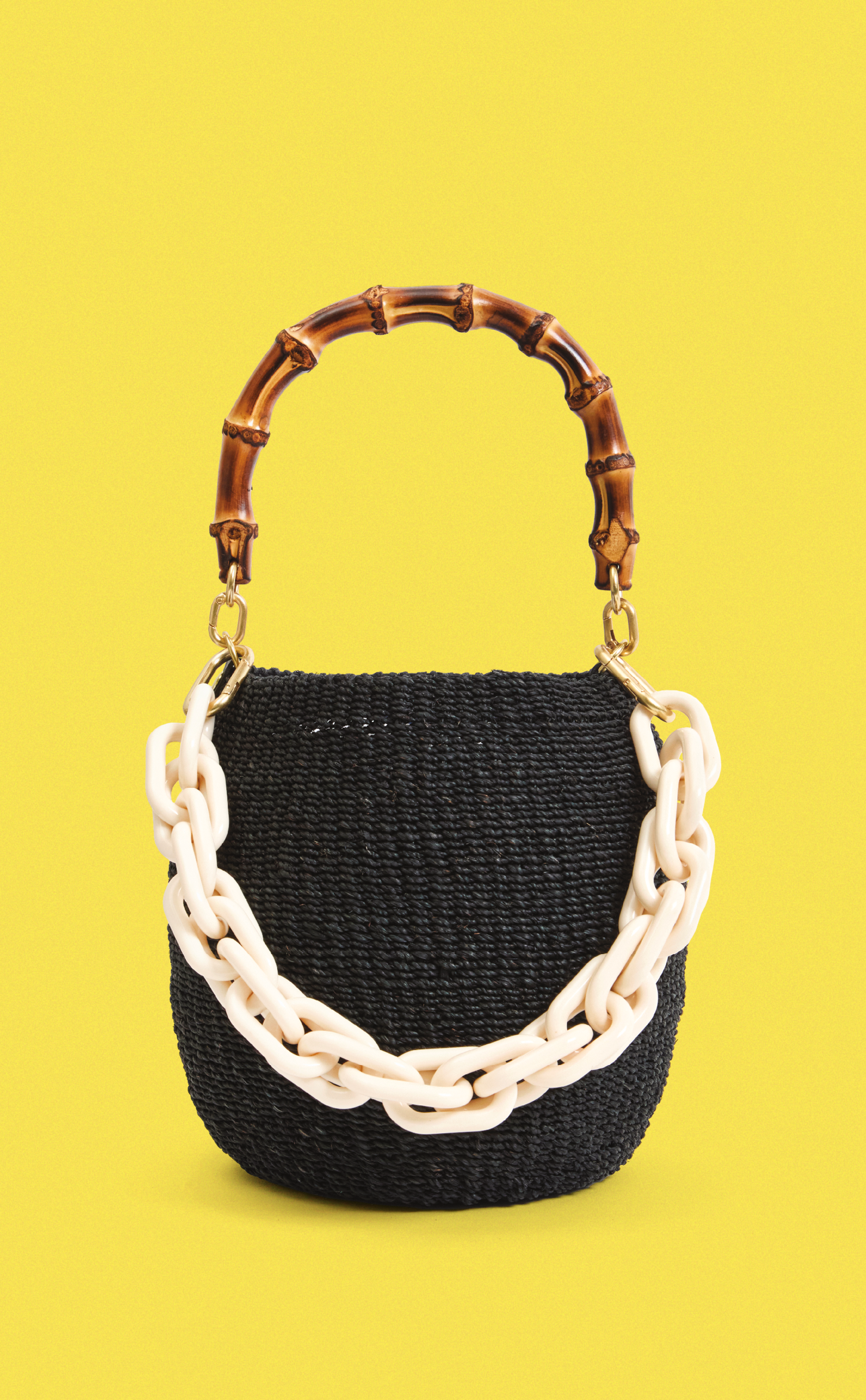 Black Pot de Miel with Bamboo Handle with Cream Shortie Strap.
