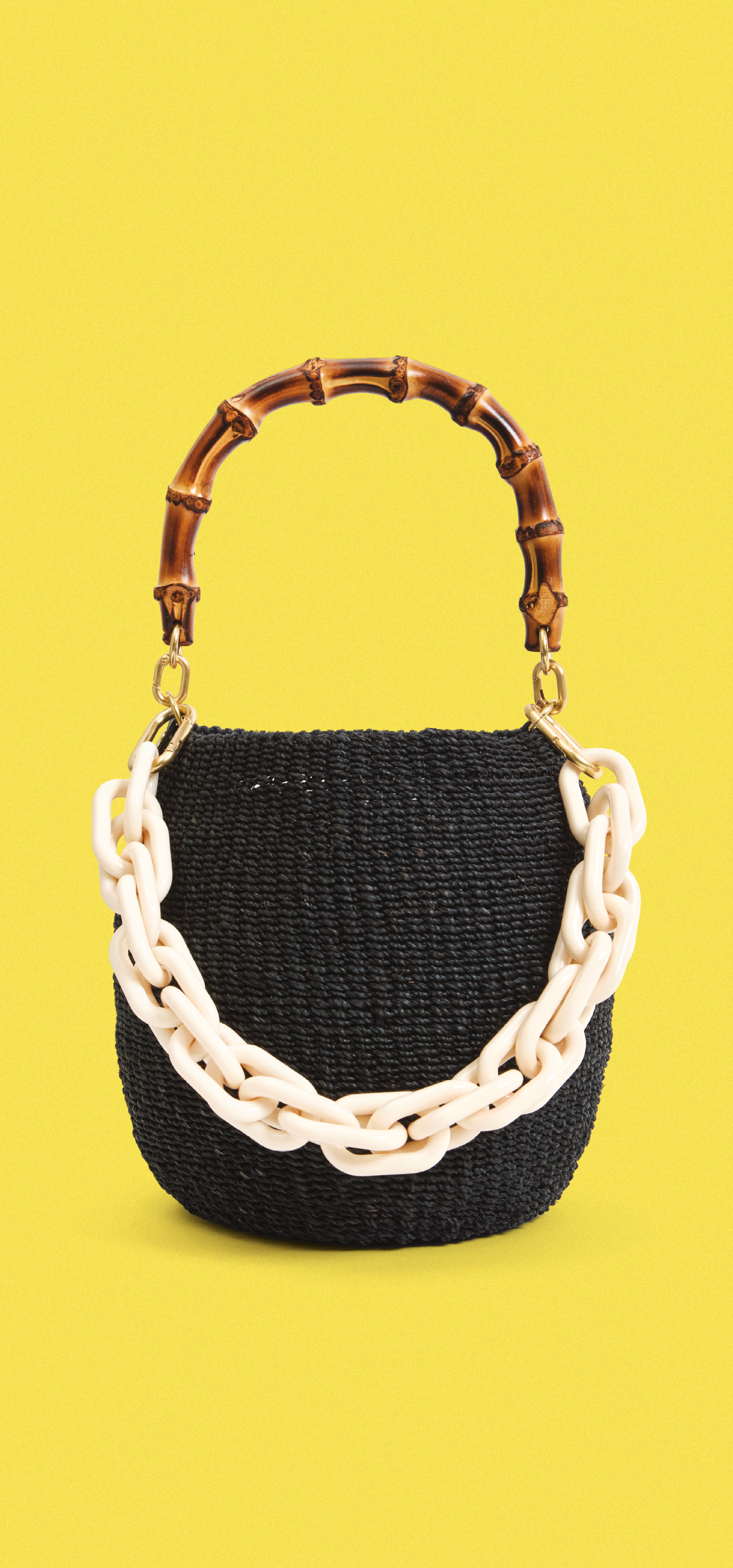 Black Pot de Miel with Bamboo Handle with Cream Shortie Strap.