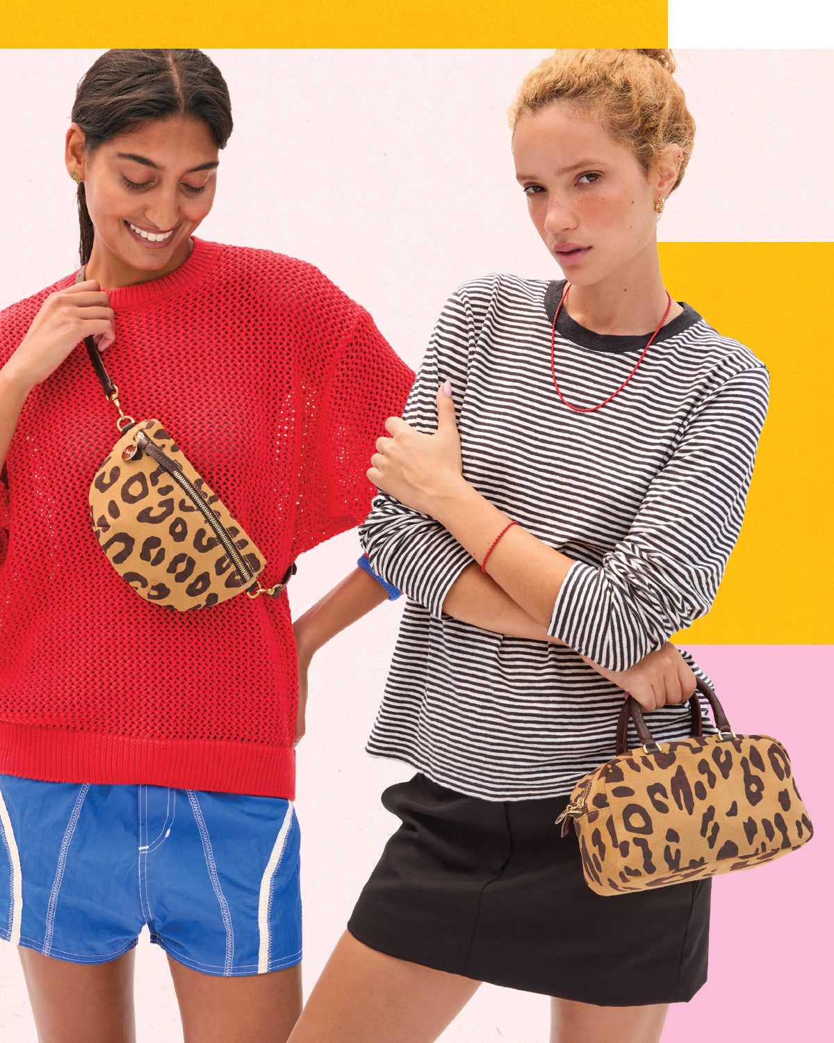 Model wearing the Black and Cream Mini Stripe Long Sleeve Tee and carrying the Pablo Cat Petite Claudine.