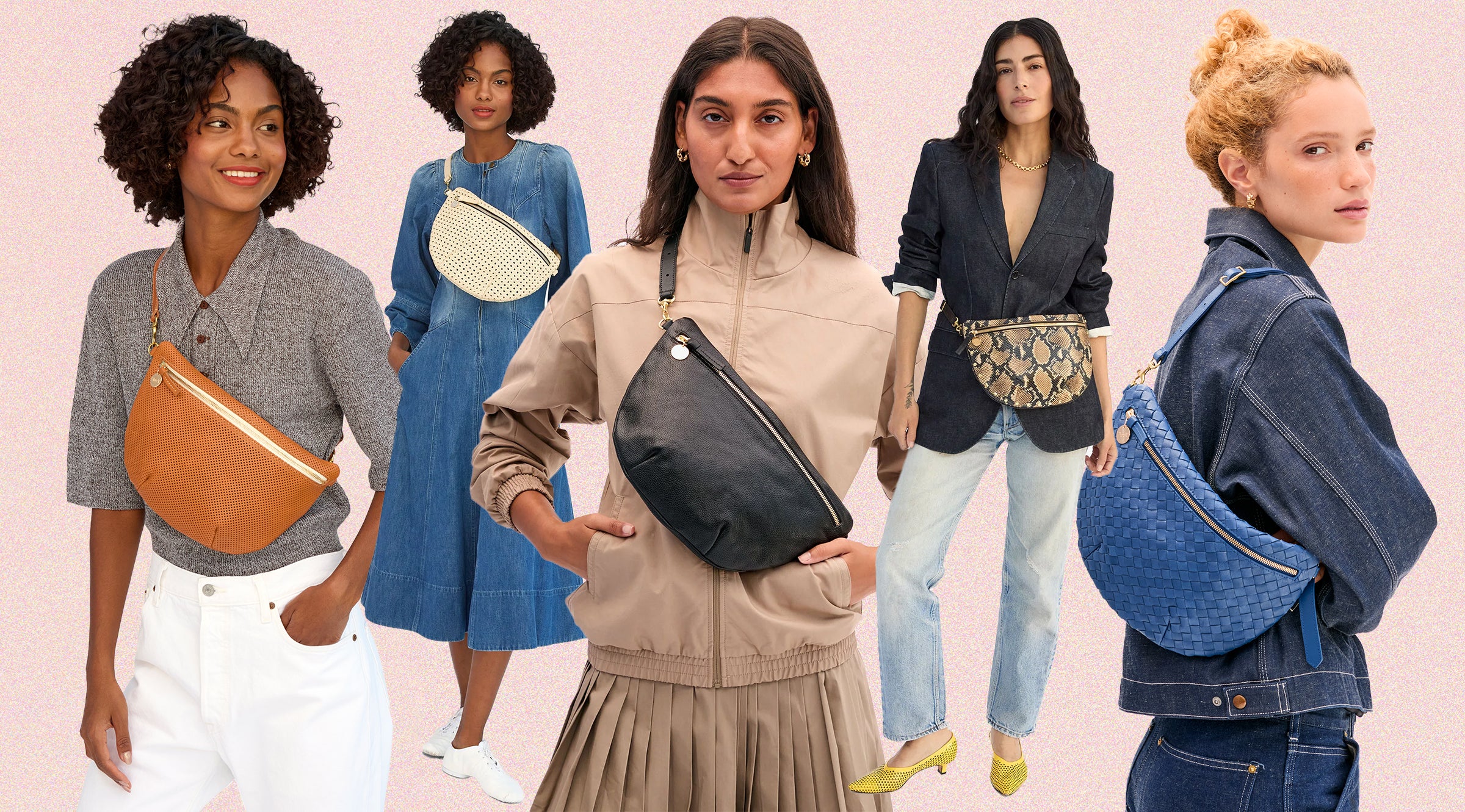 Models showing the different ways you can carry the Grande Fanny.