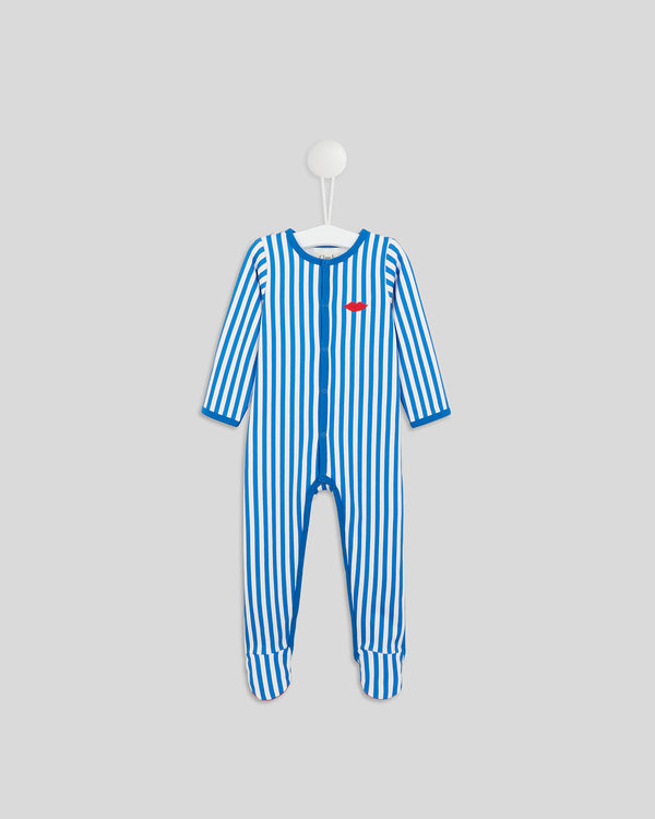 Baby Footie PJs in Blue and Cream Stripe