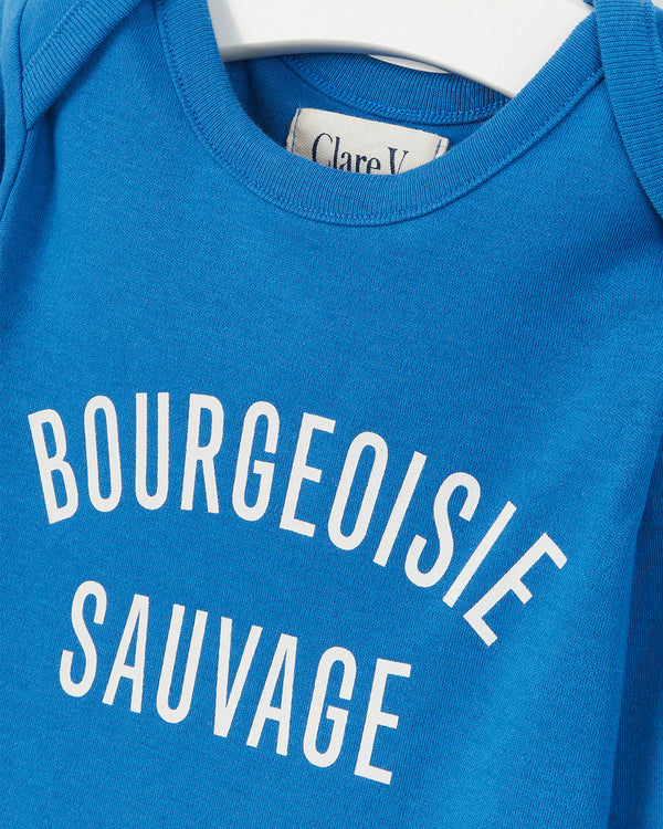 close up of the print on the Blue w/ Cream Bourgeoisie Sauvage Baby Onesie