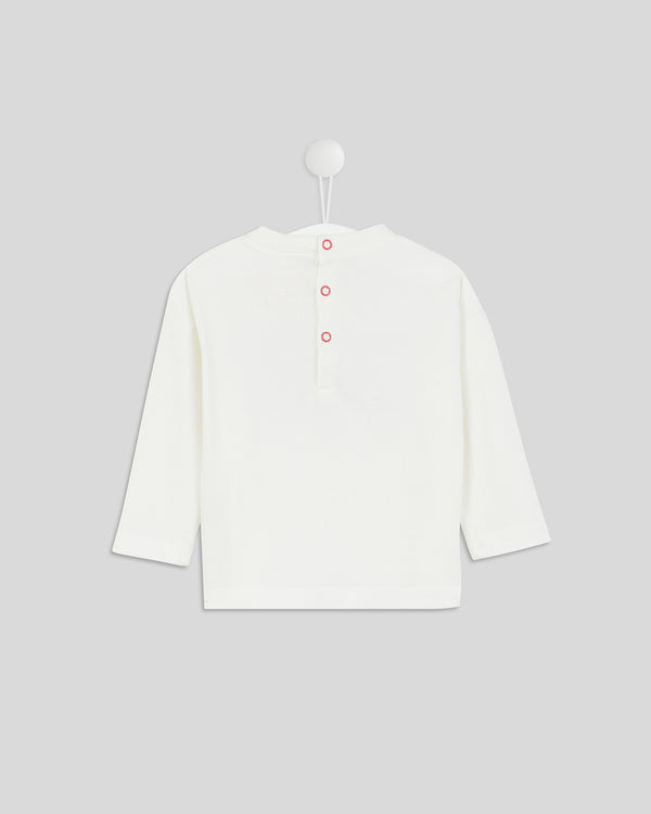 back image of the Baby Longsleeve Tee in Cream with Cobalt Charmant
