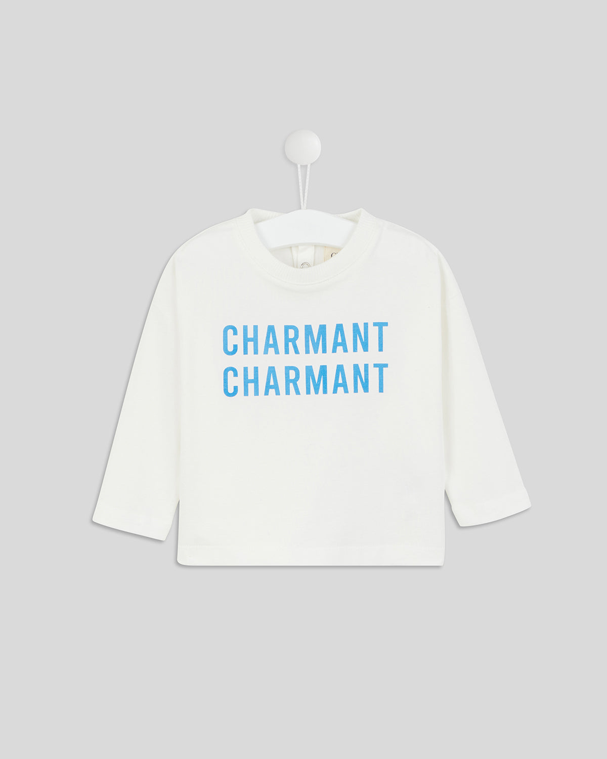 Baby Longsleeve Tee in Cream with Cobalt Charmant