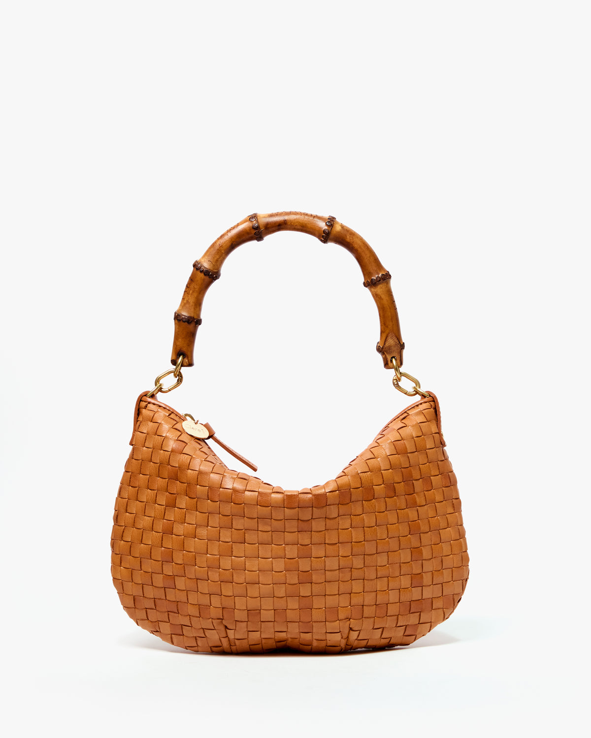 Bamboo Top Handle on Natural Woven Checker Petit Moyen