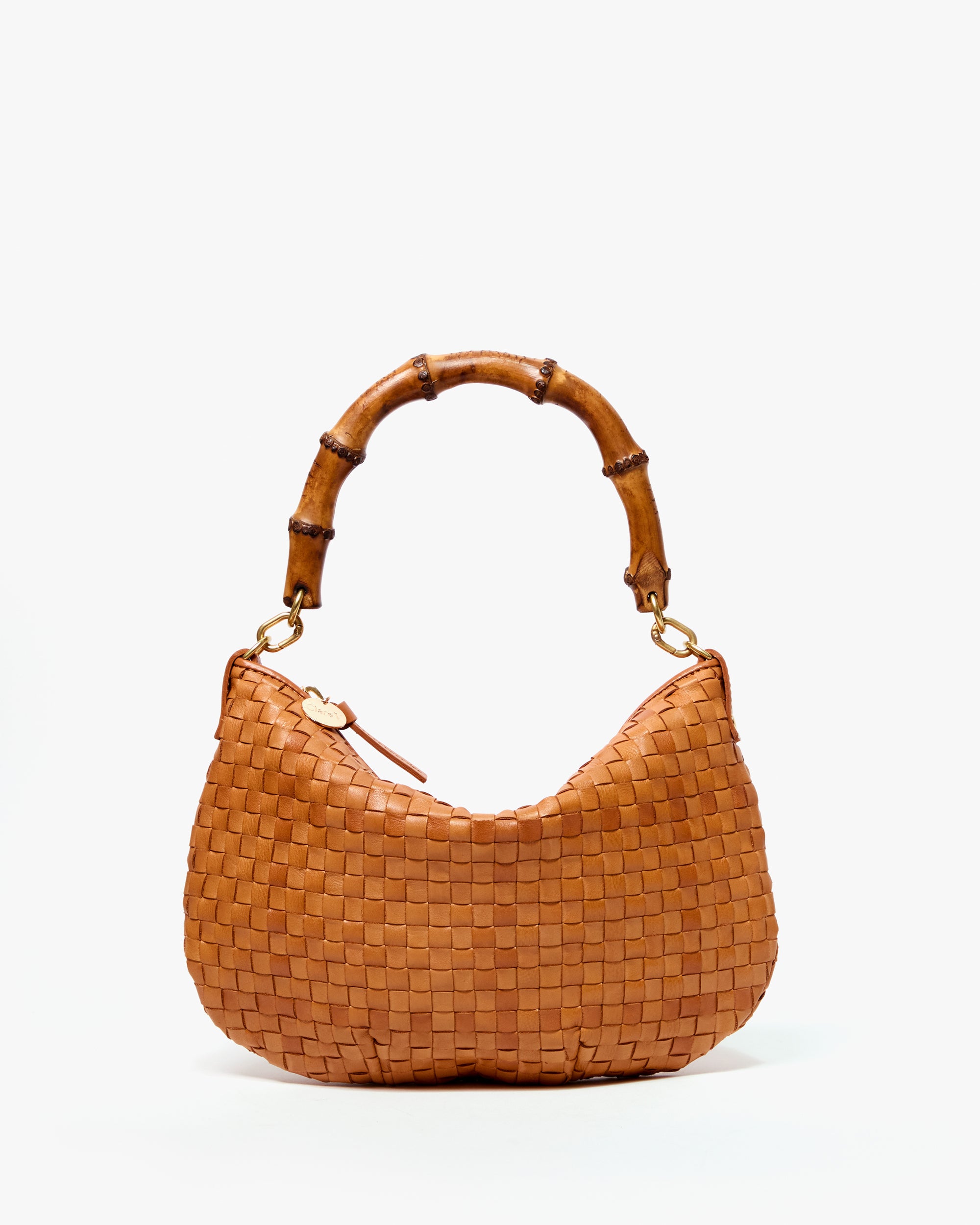 Bamboo Top Handle on Natural Woven Checker Petit Moyen