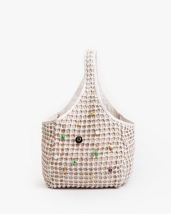 Clare V Bando Hand Knotted Woven Leather Bag- White