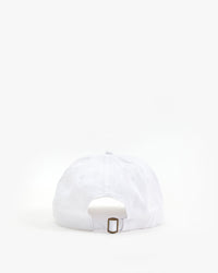 back view of the white with black and cobalt maison bourgneuf Baseball Hat 