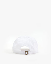 back view of the white with black and cobalt maison bourgneuf Baseball Hat 