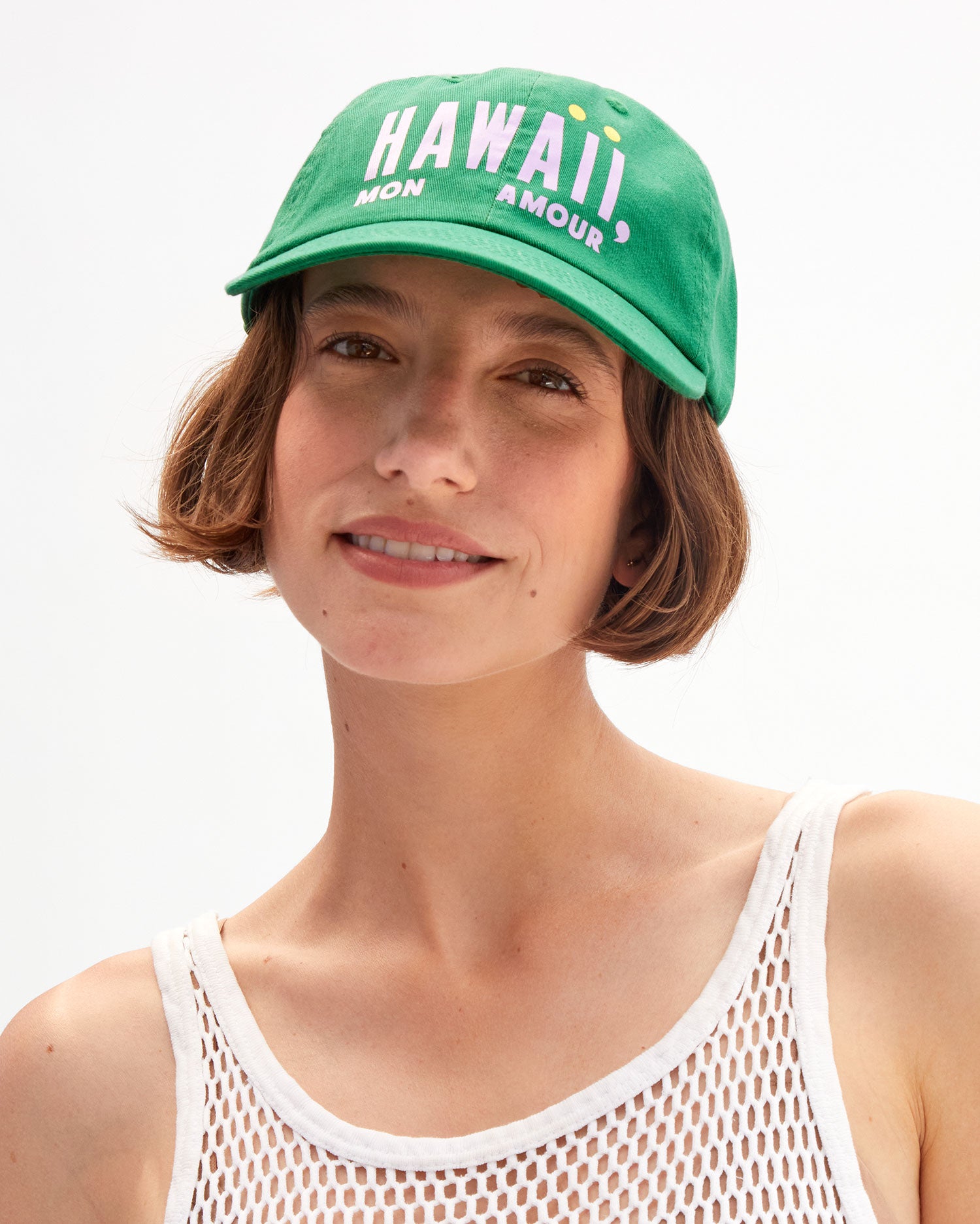 Model wearing the Hawaii Mon Amour Baseball Hat. 