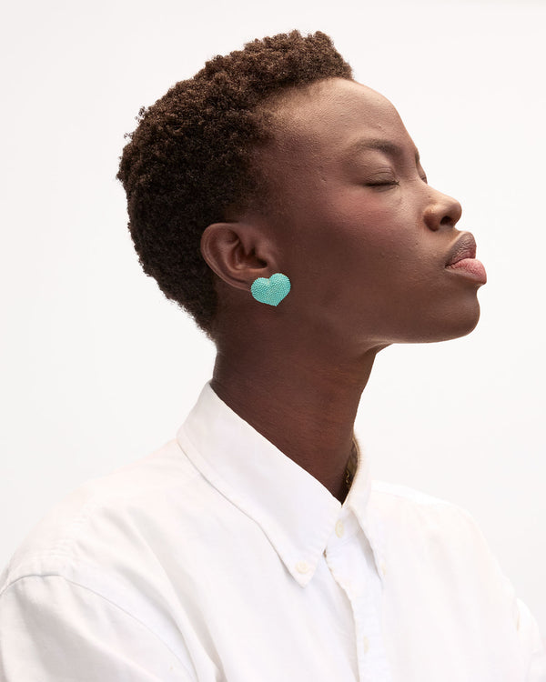 Beaded Heart Stud Earrings on Dija
