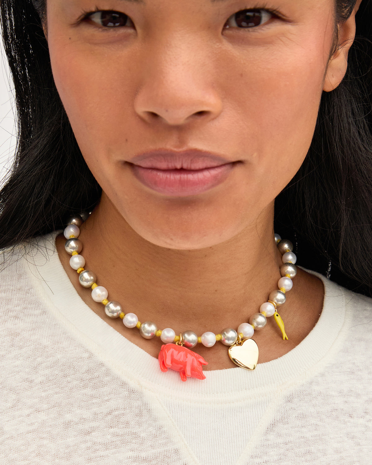 Le Pig Charm on Beaded Necklace