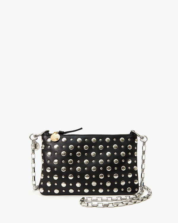 black with silver studs Wallet Clutch with Tabs with the silver box chain crossbody strap