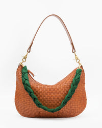Evergreen Braided Shoulder Strap on the Moyen Messenger in Natural Woven Checker