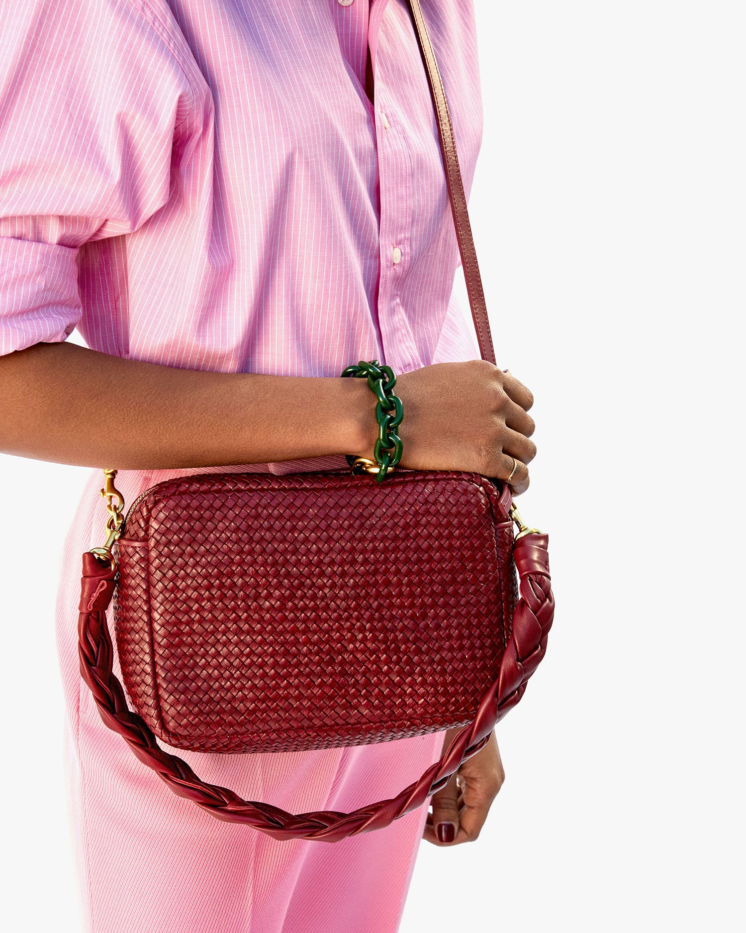 Clare V. Marisol Woven Leather Crossbody Bag in Red