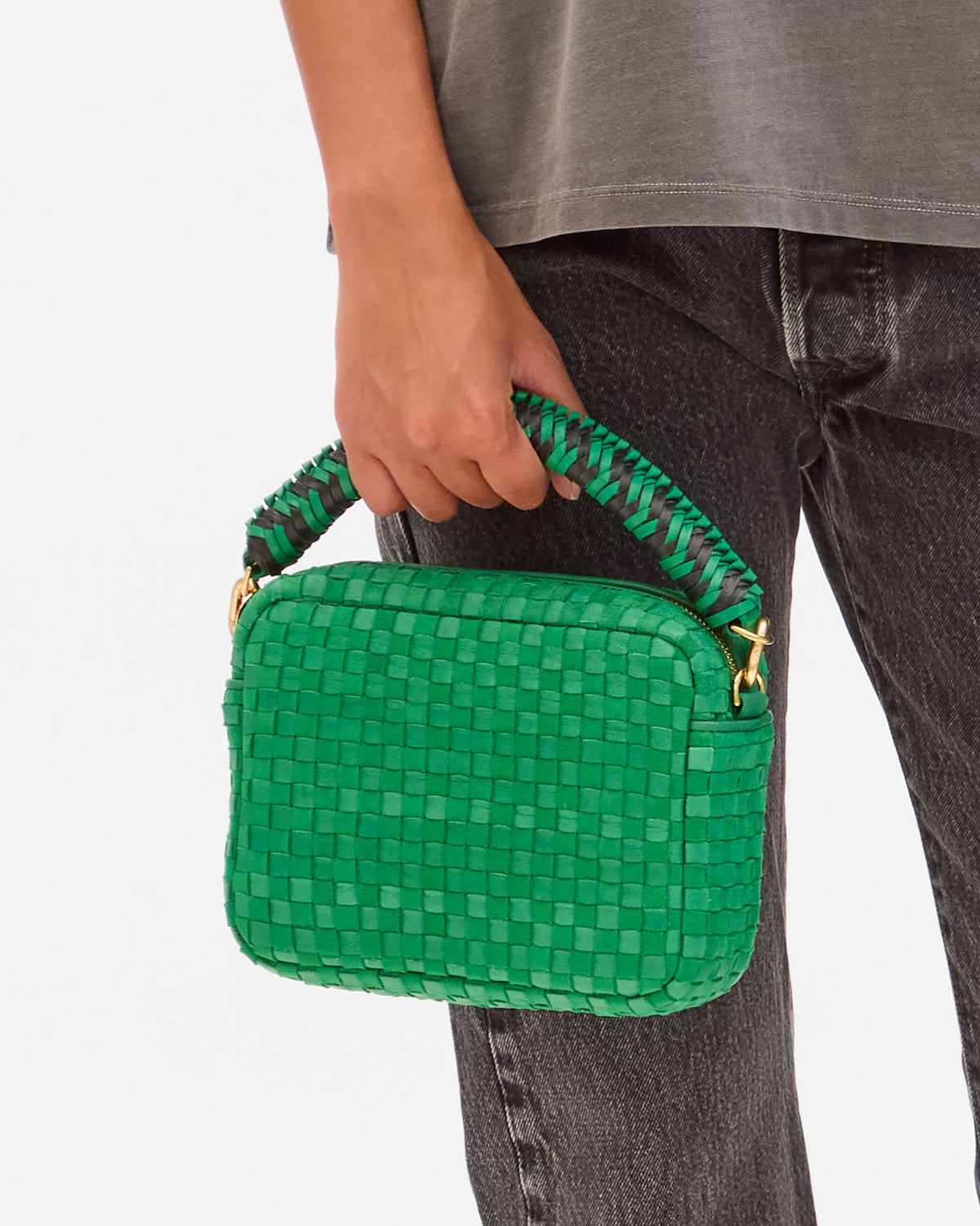 Holding Braided Top Handle on Midi Sac