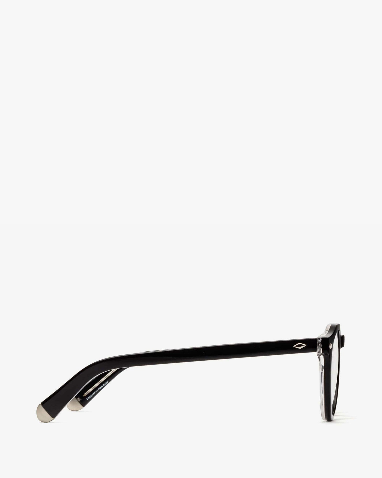 side view of the arms of the Caddis Glossy Black Dogleg Readers