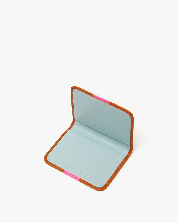 interior of the Cuoio with Neon Pink Stripe Card Case